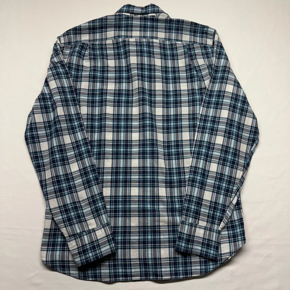 J.Crew Madras Plaid Button Down Shirt Men's Medium Blue Gray Cotton Casual